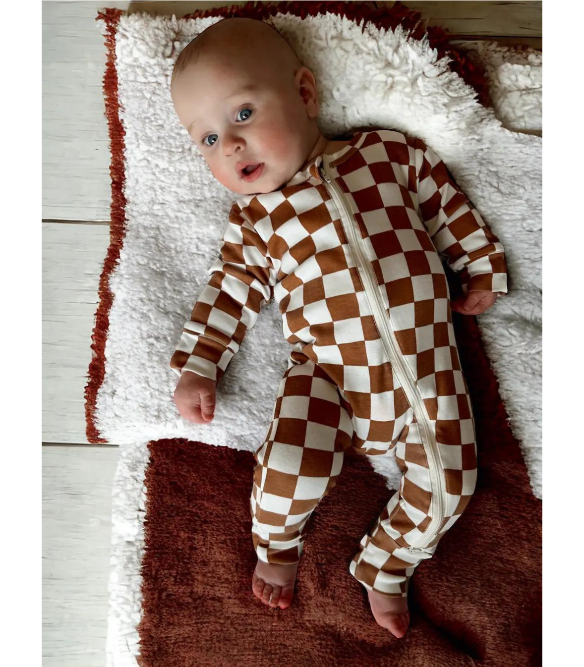 Stracciatella Checkerboard Organic 2-Way Zip Romper