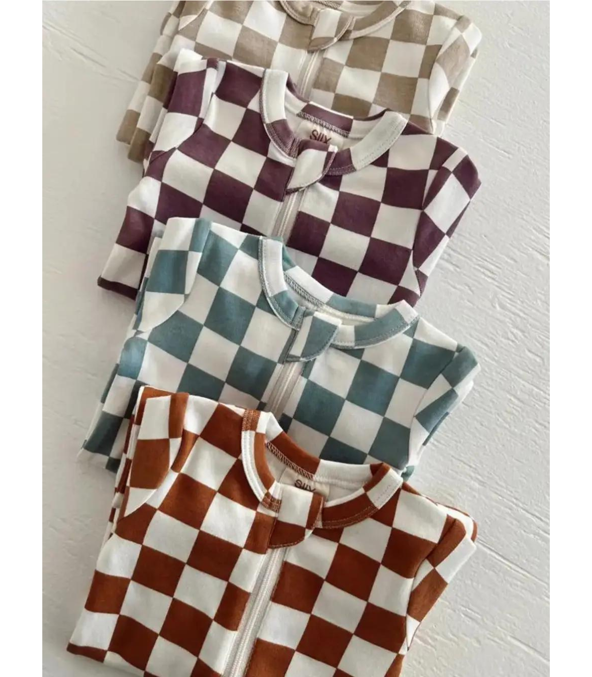 Stracciatella Checkerboard Organic 2-Way Zip Romper