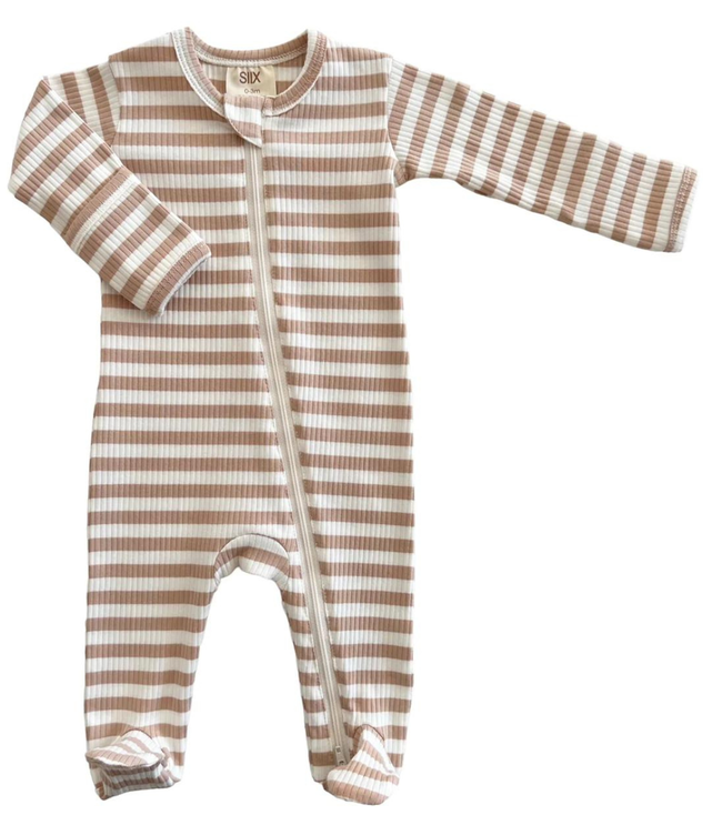 Tan Stripe Organic Ribbed Zip Footie