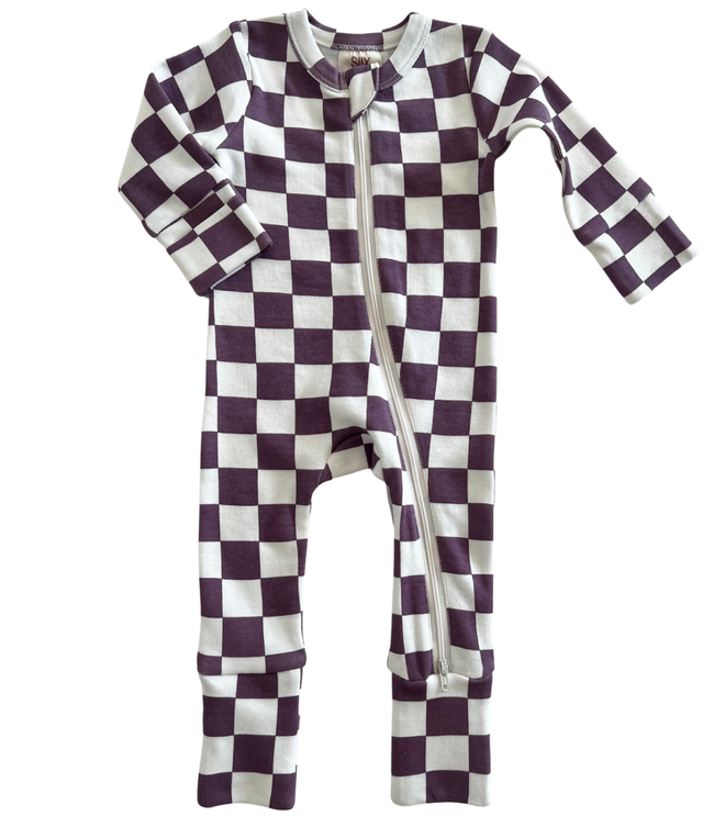 Berry Cheesecake Checkerboard Organic 2-Way Zip Romper