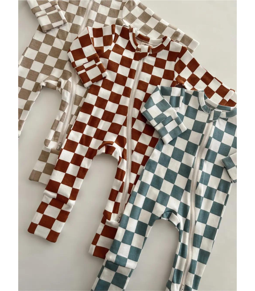Stracciatella Checkerboard Organic 2-Way Zip Romper