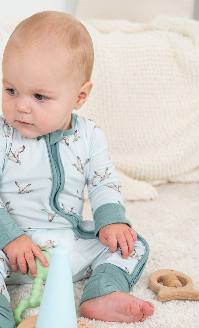 Quackin'up Mallard Duck  Baby Bamboo Pajamas, 2-Way Zipper