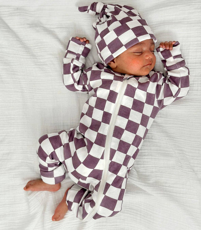 Berry Cheesecake Checkerboard Organic 2-Way Zip Romper
