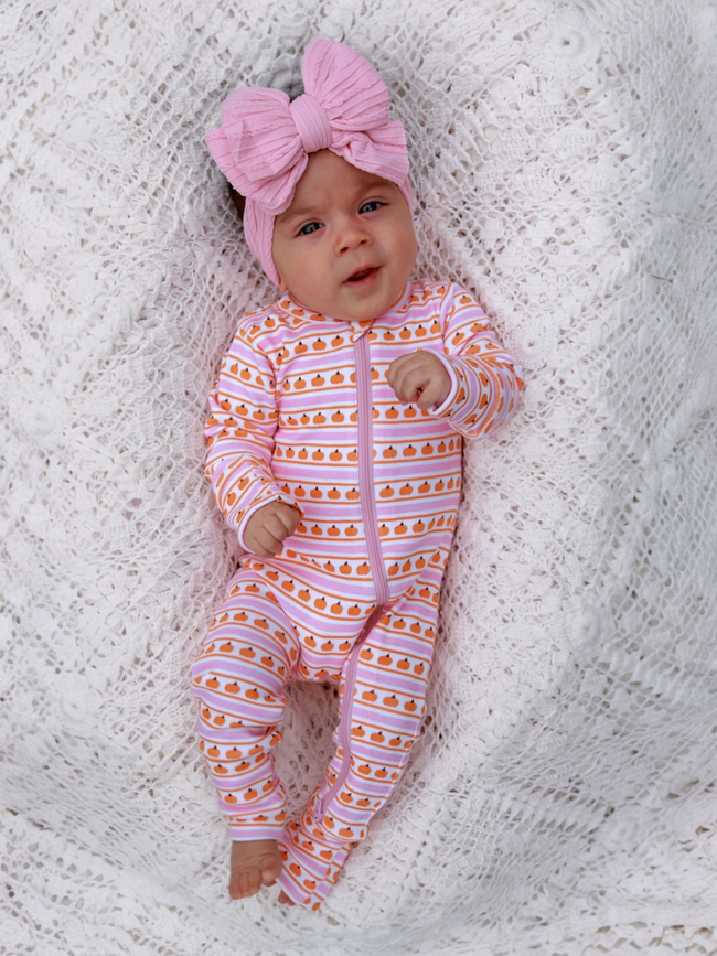 Pumpkin Stripe Pink Organic 2-Way Zip Romper