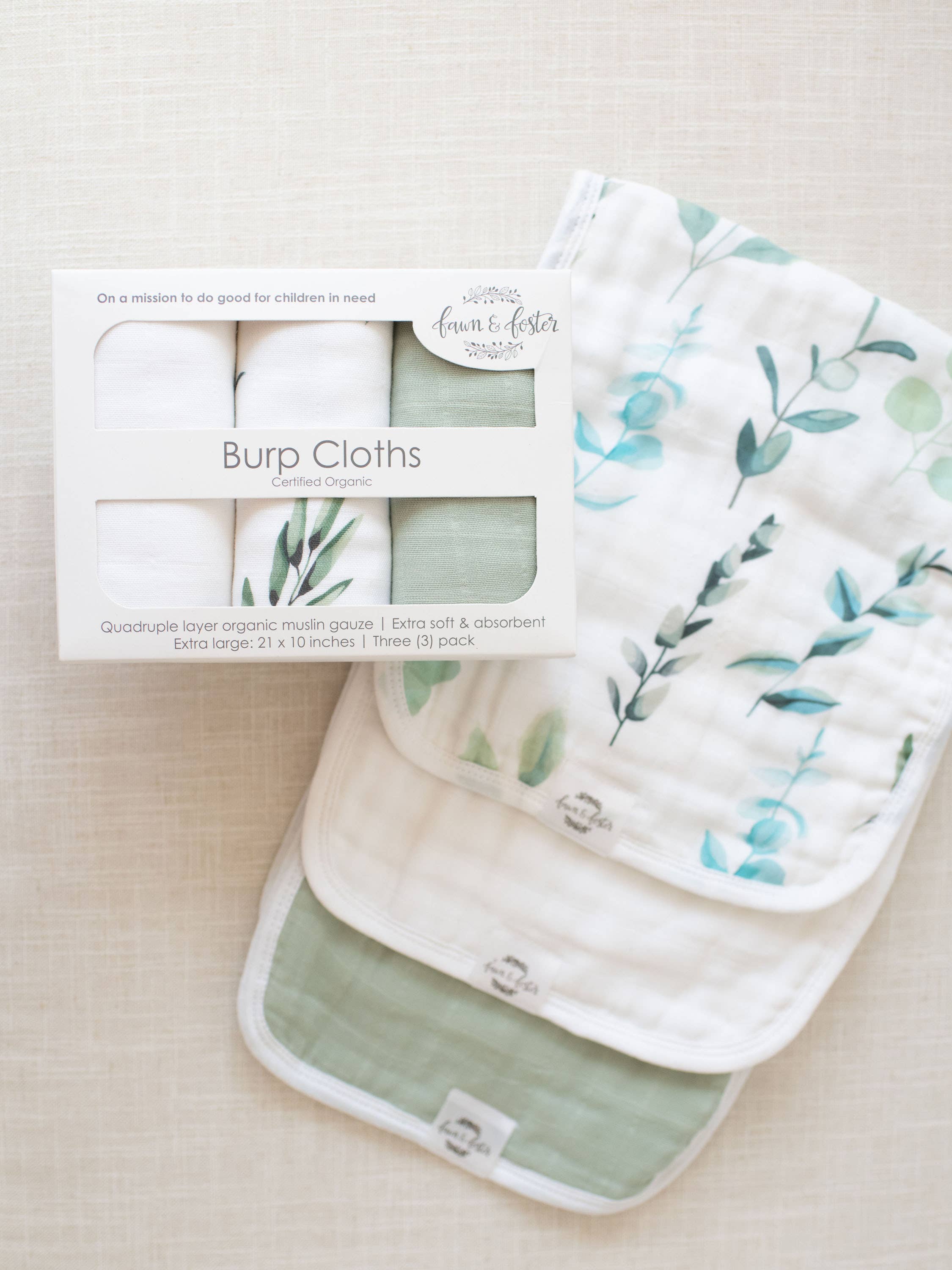 Organic Premium Oversized Absorbent Burp Cloths Sage Leaves