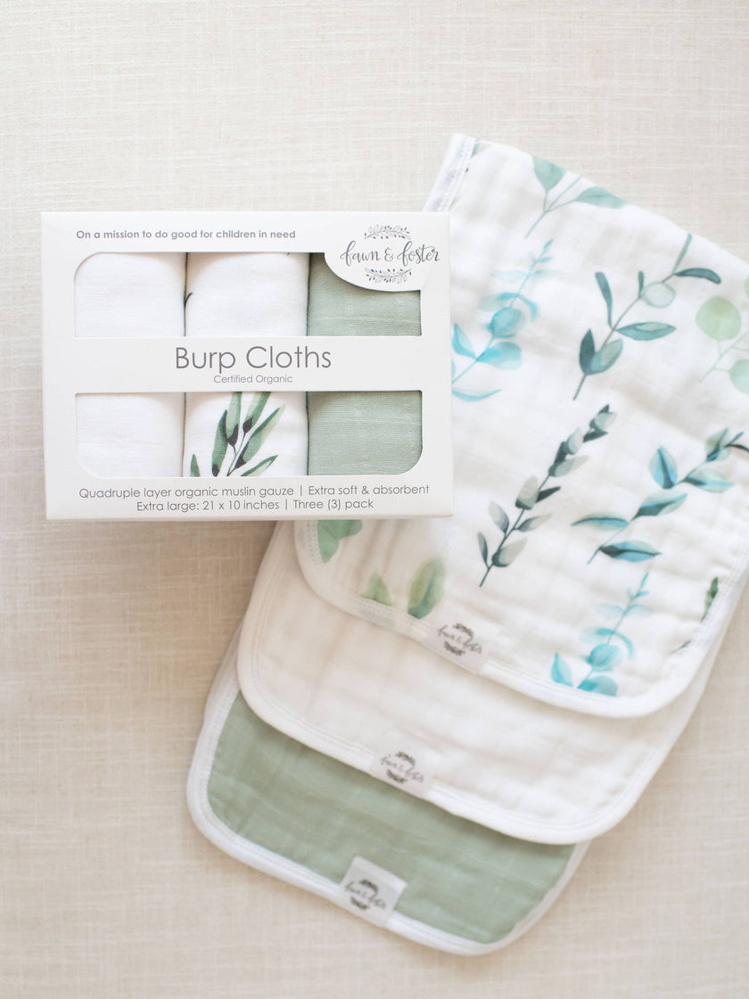 Organic Premium Oversized Absorbent Burp Cloths Sage Leaves