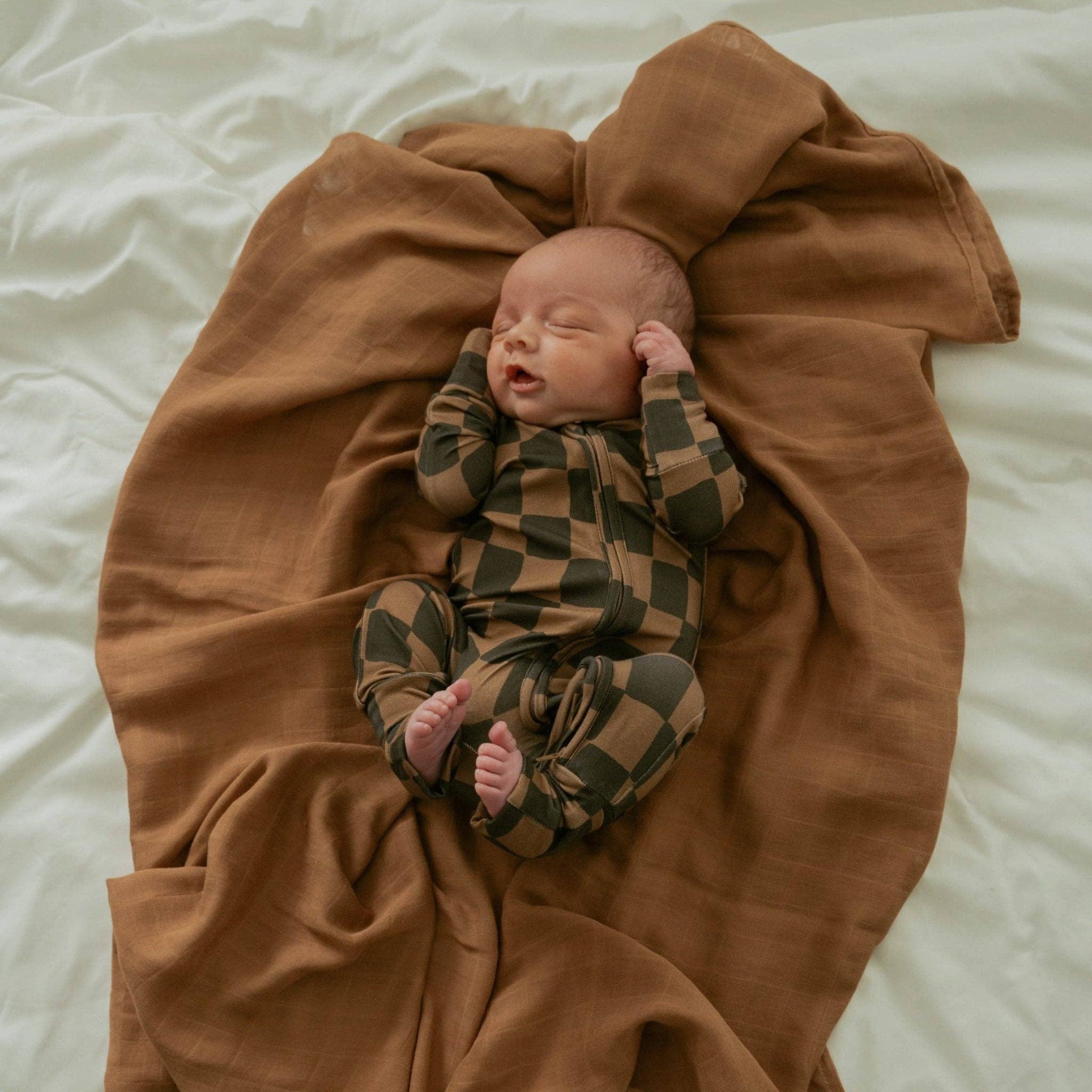 Ink & Earth Checkerboard Zipper Romper