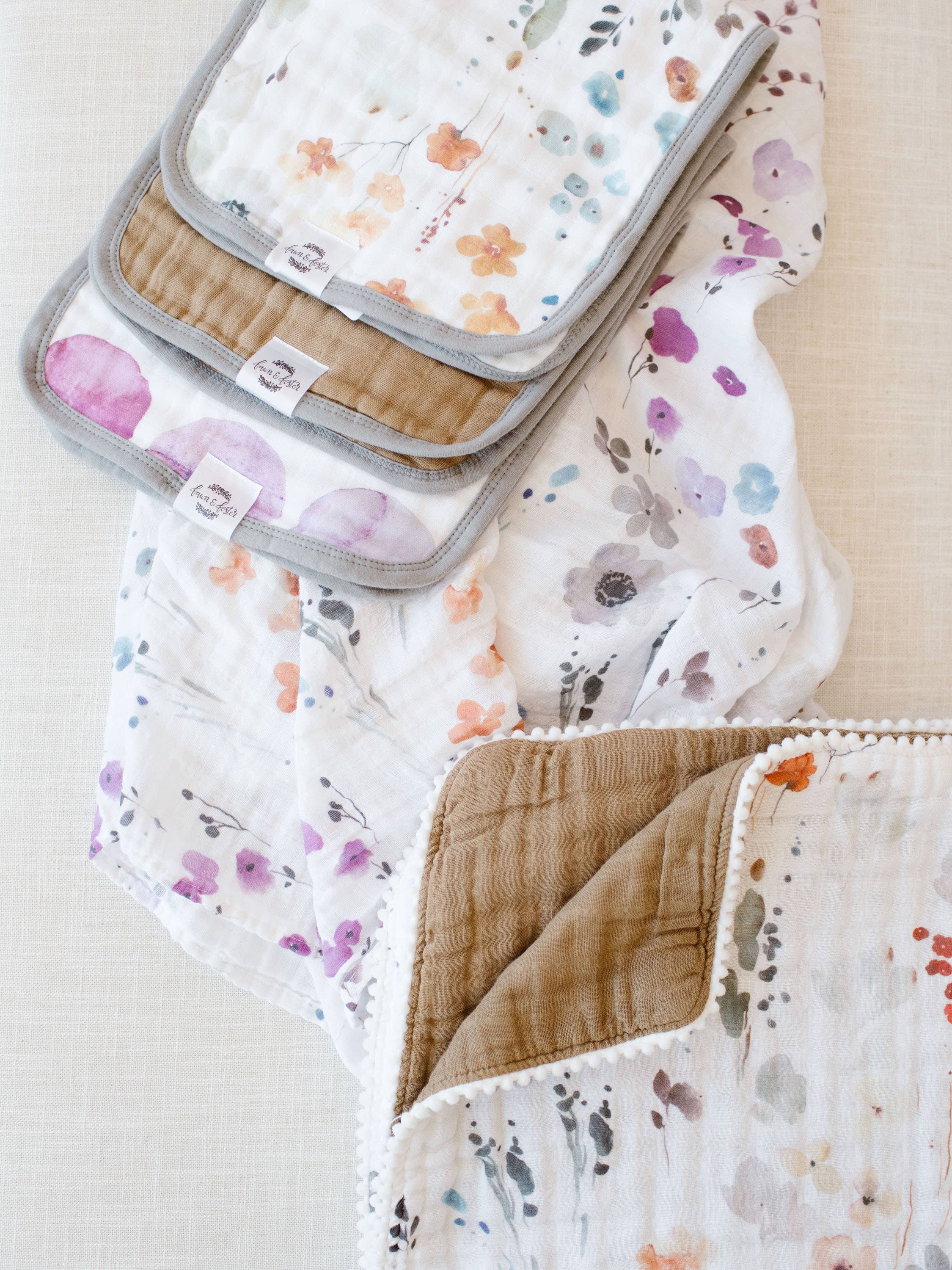 Organic Premium Oversize Absorbent Burp Cloths Violet Floral