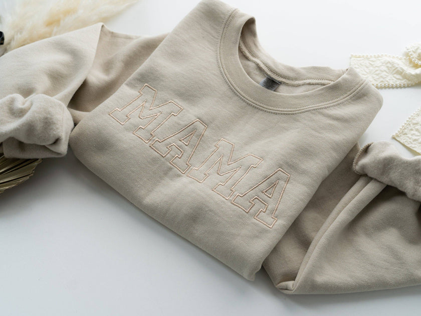 Mama Embroidered Sweatshirt—Sand