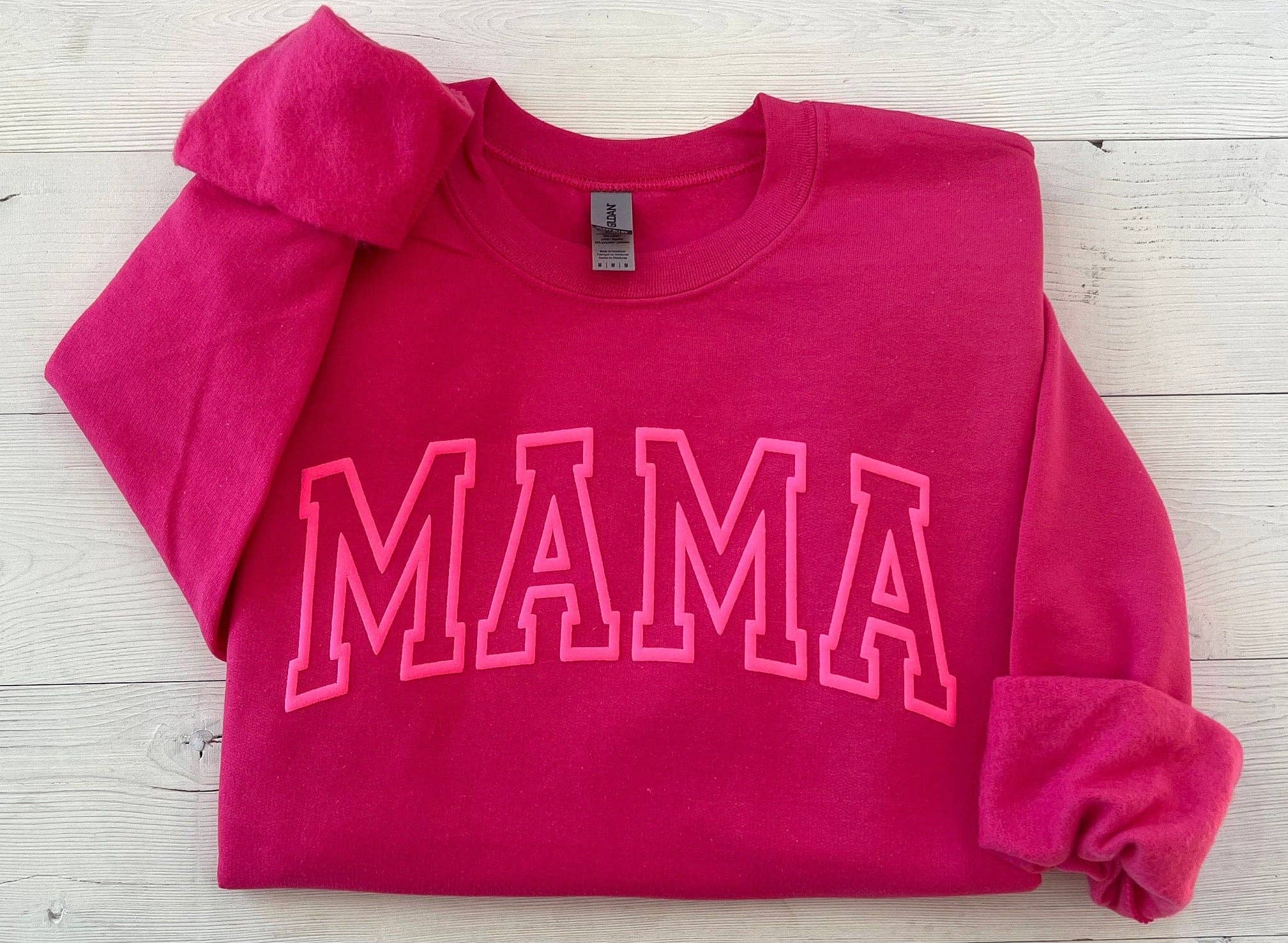Puff Embossed Hot Pink Mama Crewneck