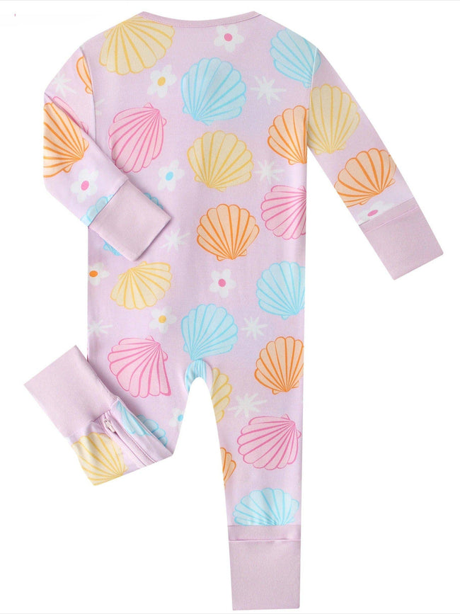 Pastel Seashell Bamboo Baby Convertible Zippy Romper