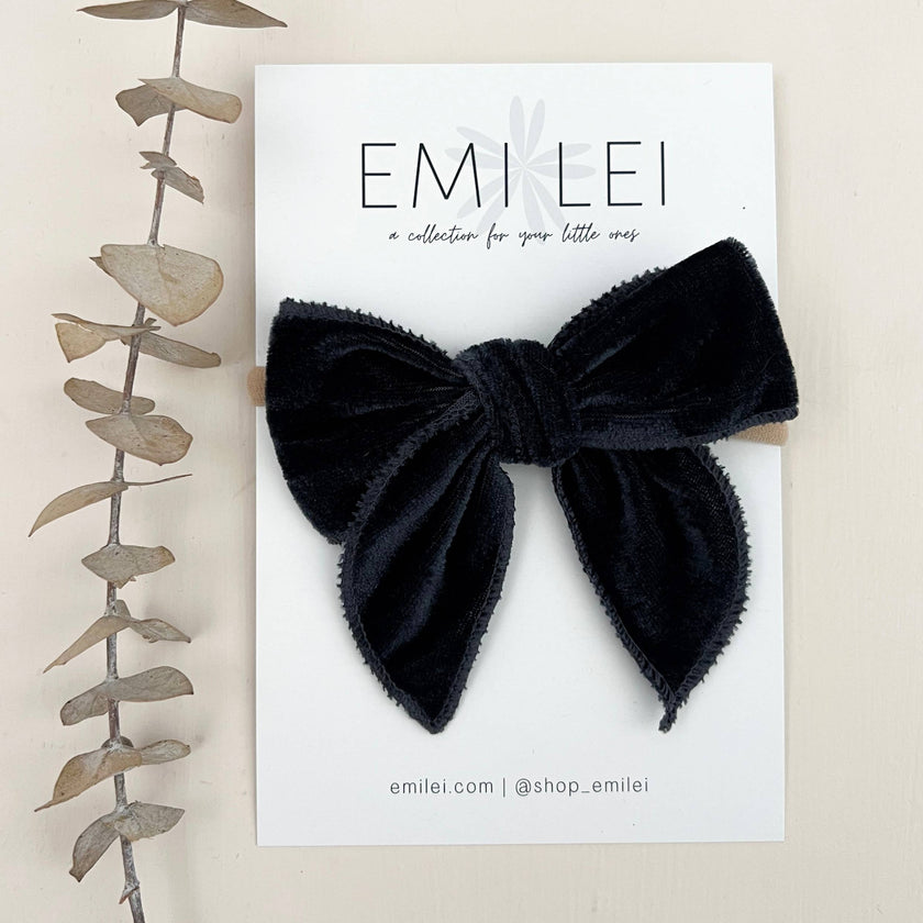 Velvet Fable Bow Headband - Dark Navy