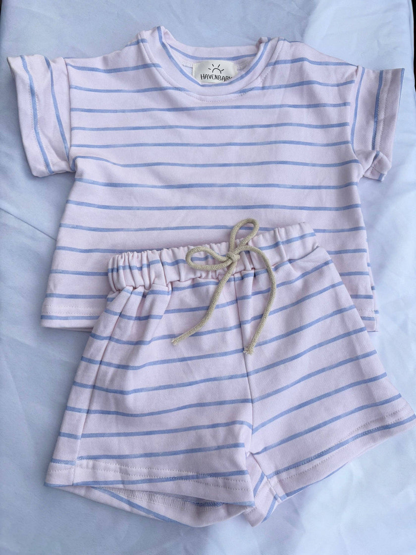 Pinkie Stripes Cotton Two Piece Short Sleeve Set