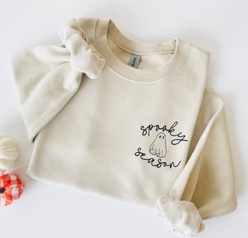 Spooky Ghost Halloween Embroidered Sweatshirt