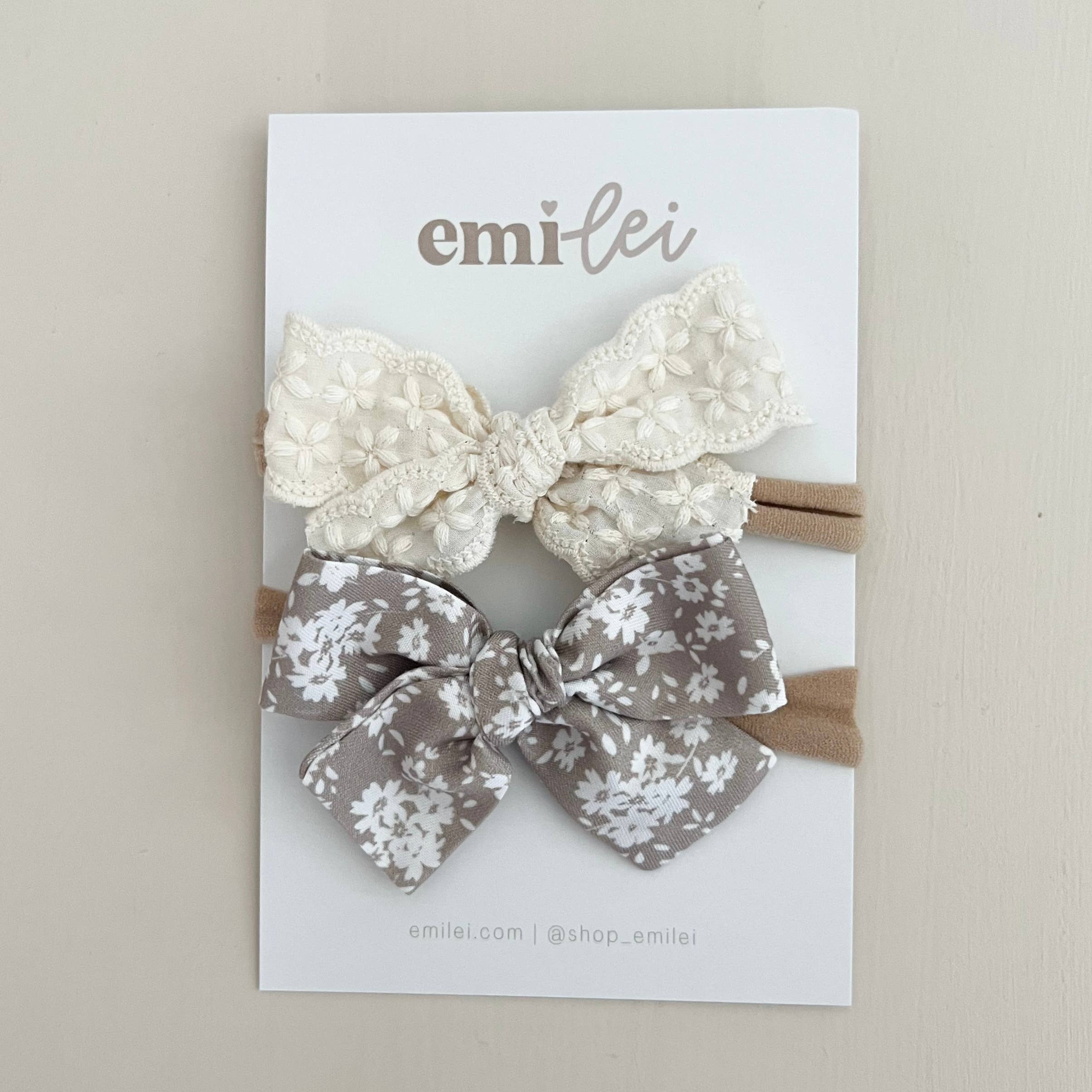 Nylon Stretchy Bow Headband Set - Linen Lace + Dainty Floral