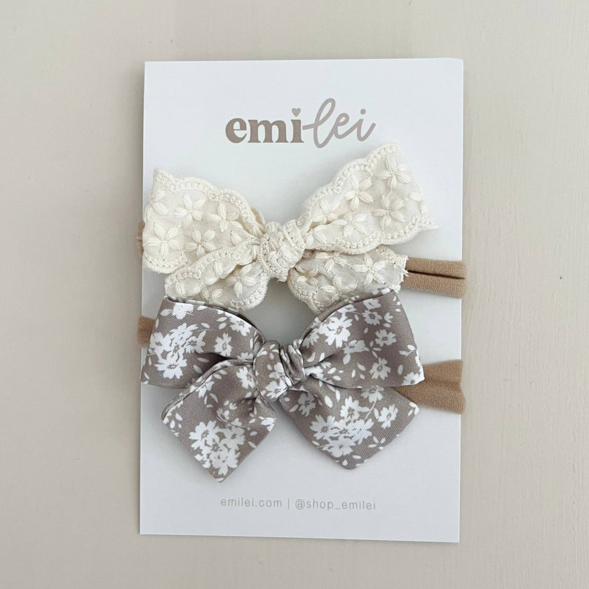Nylon Stretchy Bow Headband Set - Linen Lace + Dainty Floral