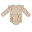 Oatmeal Flutter Sleeve Linen Baby Romper