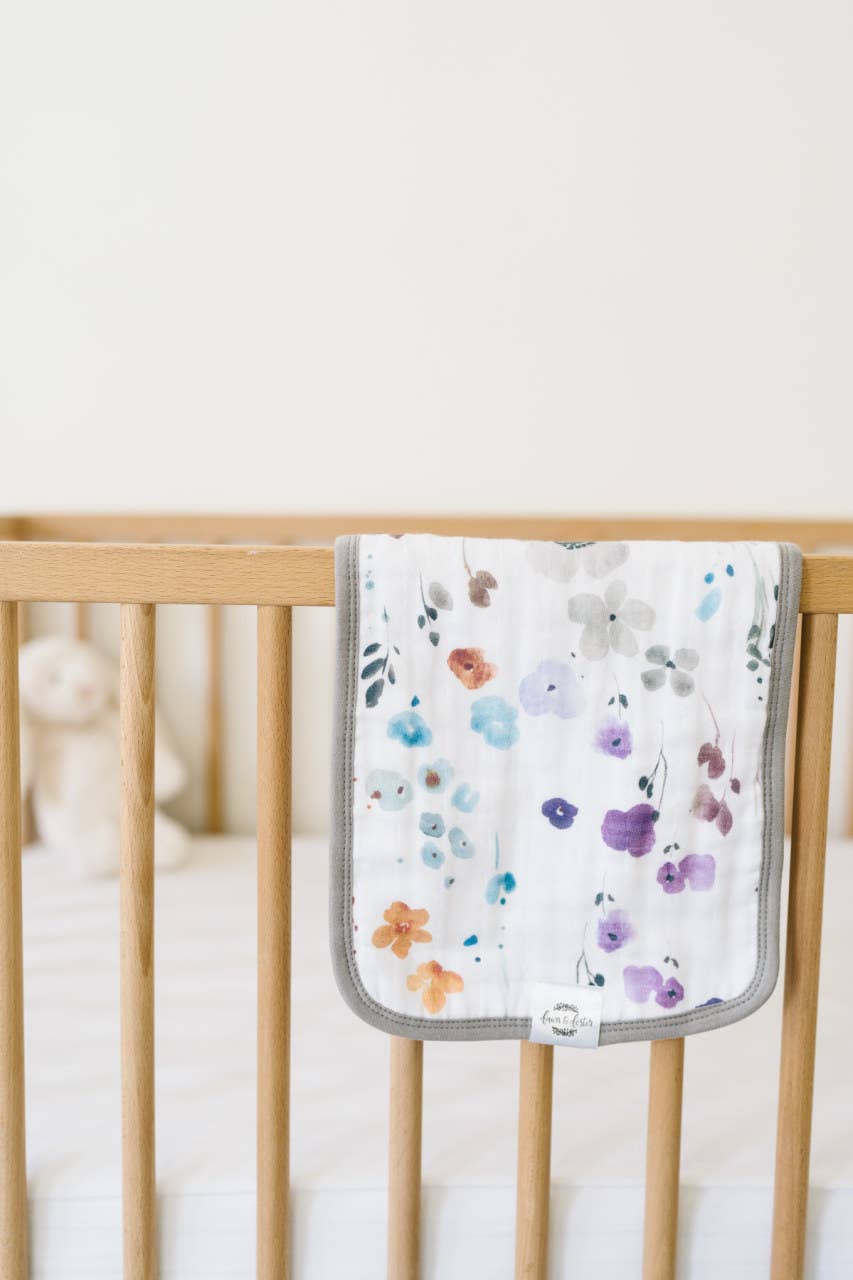 Organic Premium Oversize Absorbent Burp Cloths Violet Floral