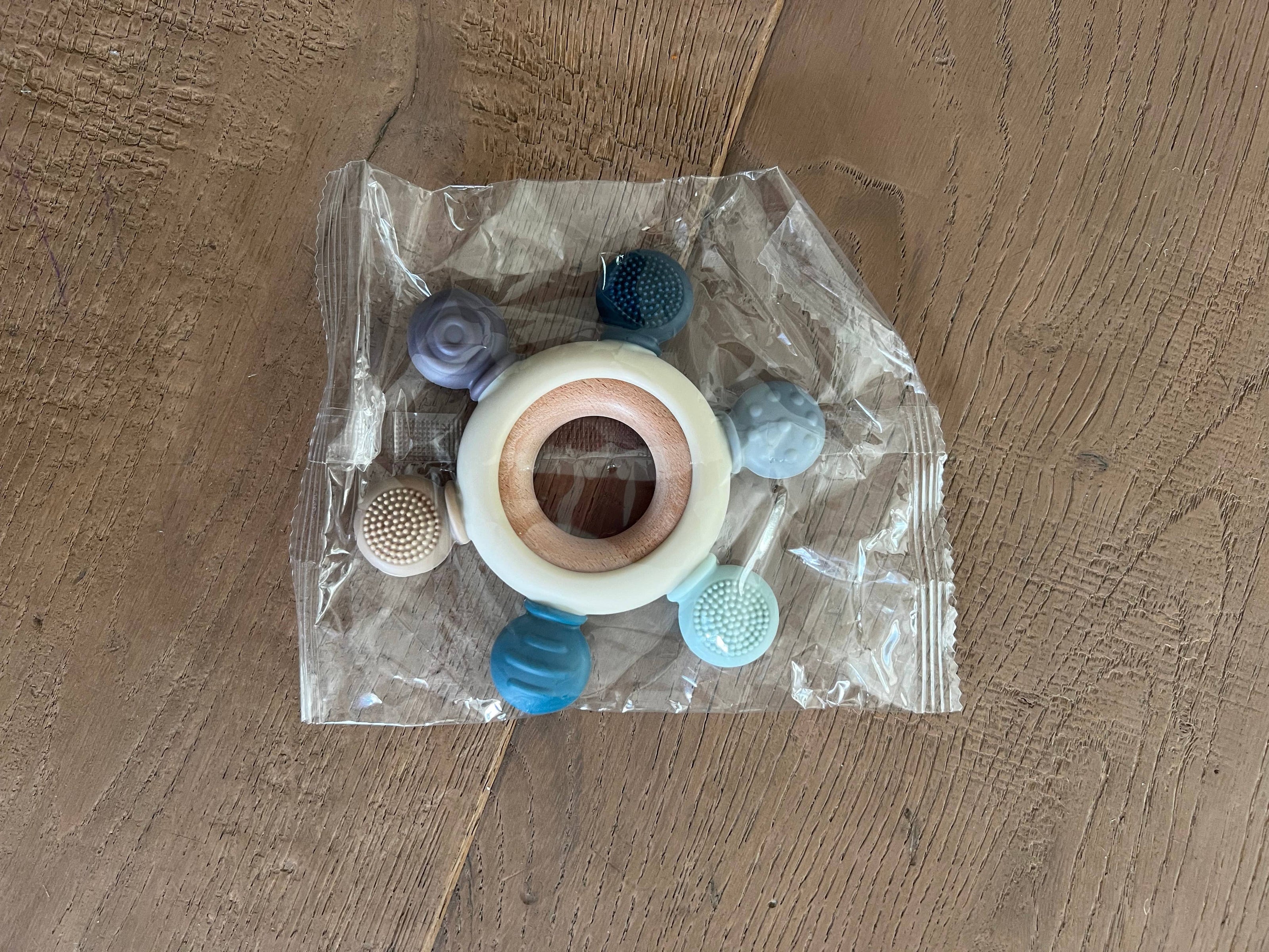 Silicone/ Wood Teether- Blue