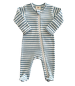 Dusty Blue Stripe Organic Ribbed Zip Footie