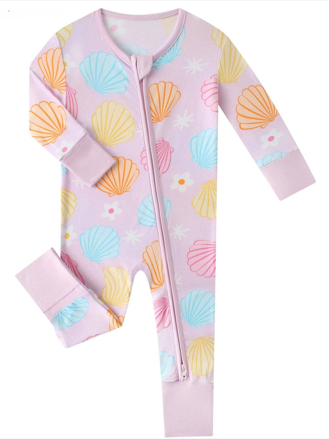 Pastel Seashell Bamboo Baby Convertible Zippy Romper