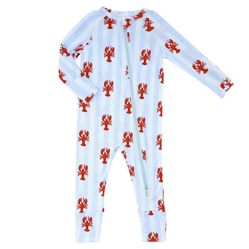 Cozy Romper - Blue Stripes + Lobsters