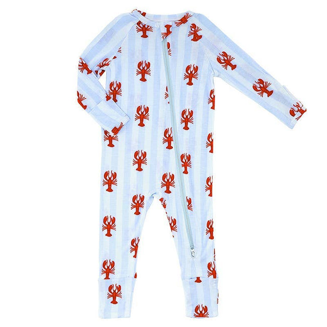 Cozy Romper - Blue Stripes + Lobsters