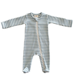 Dusty Blue Stripe Organic Ribbed Zip Footie