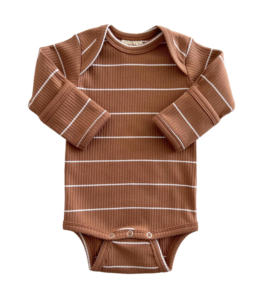 Saddle Stripe Organic Ribbed Long Sleeve Bodysuit