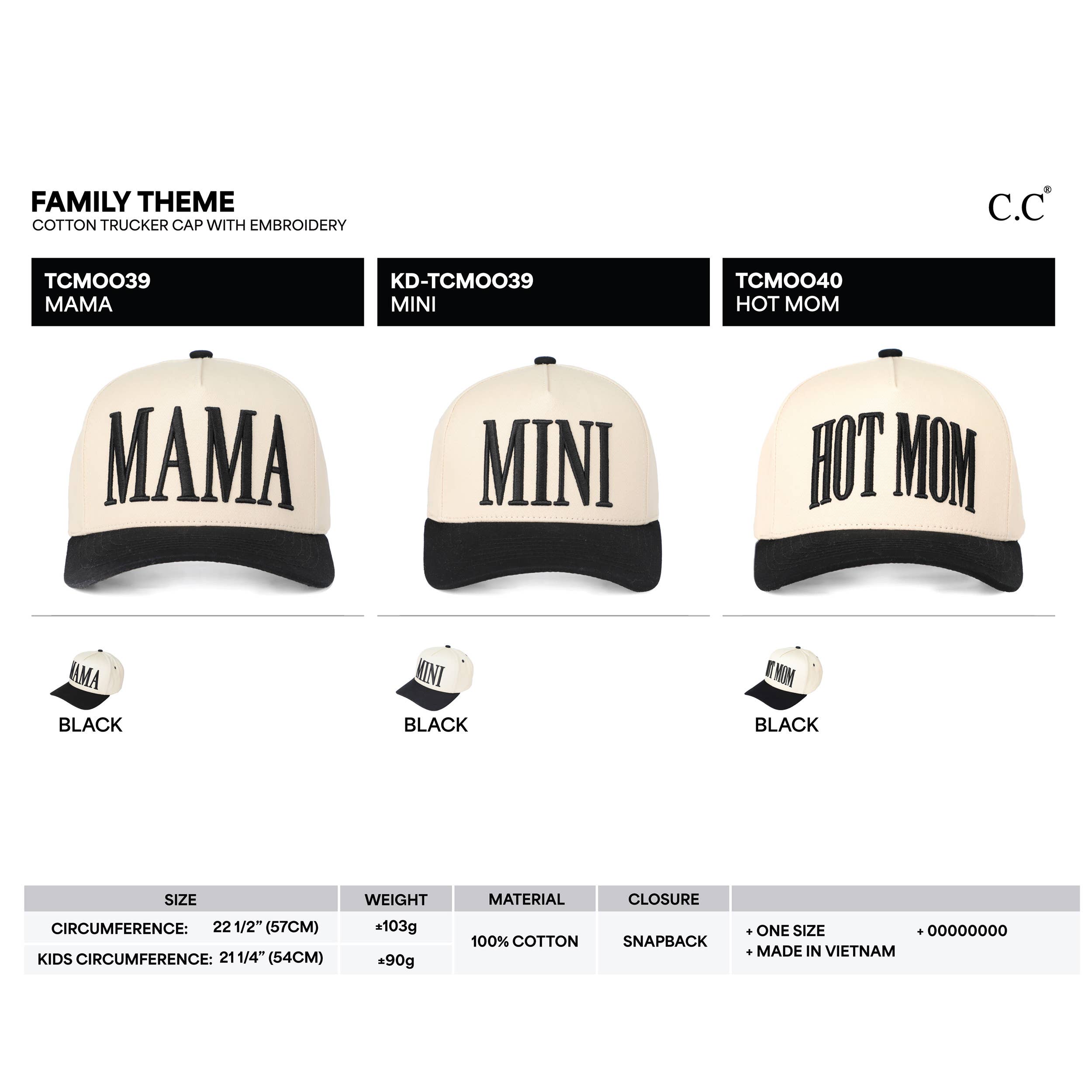 C.C MINI Embroidered KIDS Snapback Trucker Cap