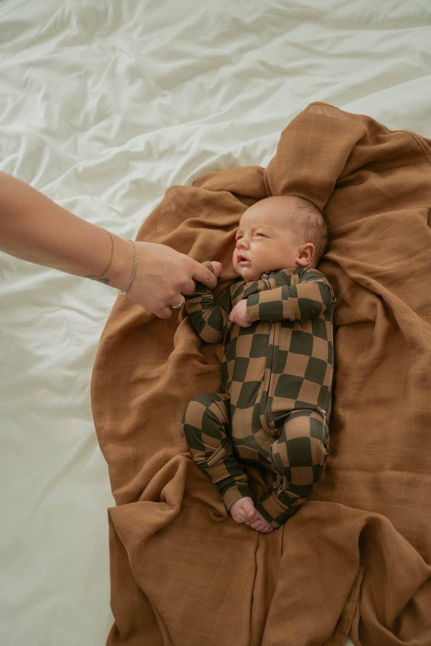 Ink & Earth Checkerboard Zipper Romper