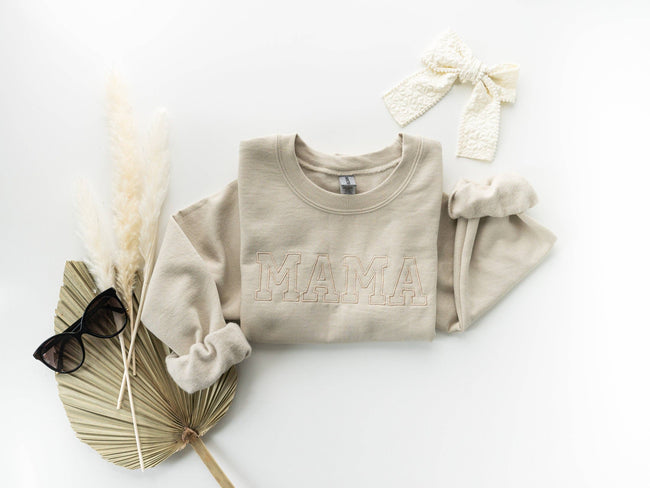 Mama Embroidered Sweatshirt—Sand