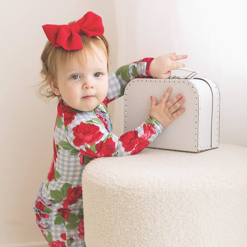 Blue Gingham + Red Rose Jammie Romper