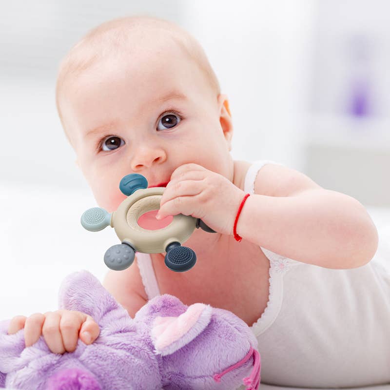 Silicone/ Wood Teether- Blue