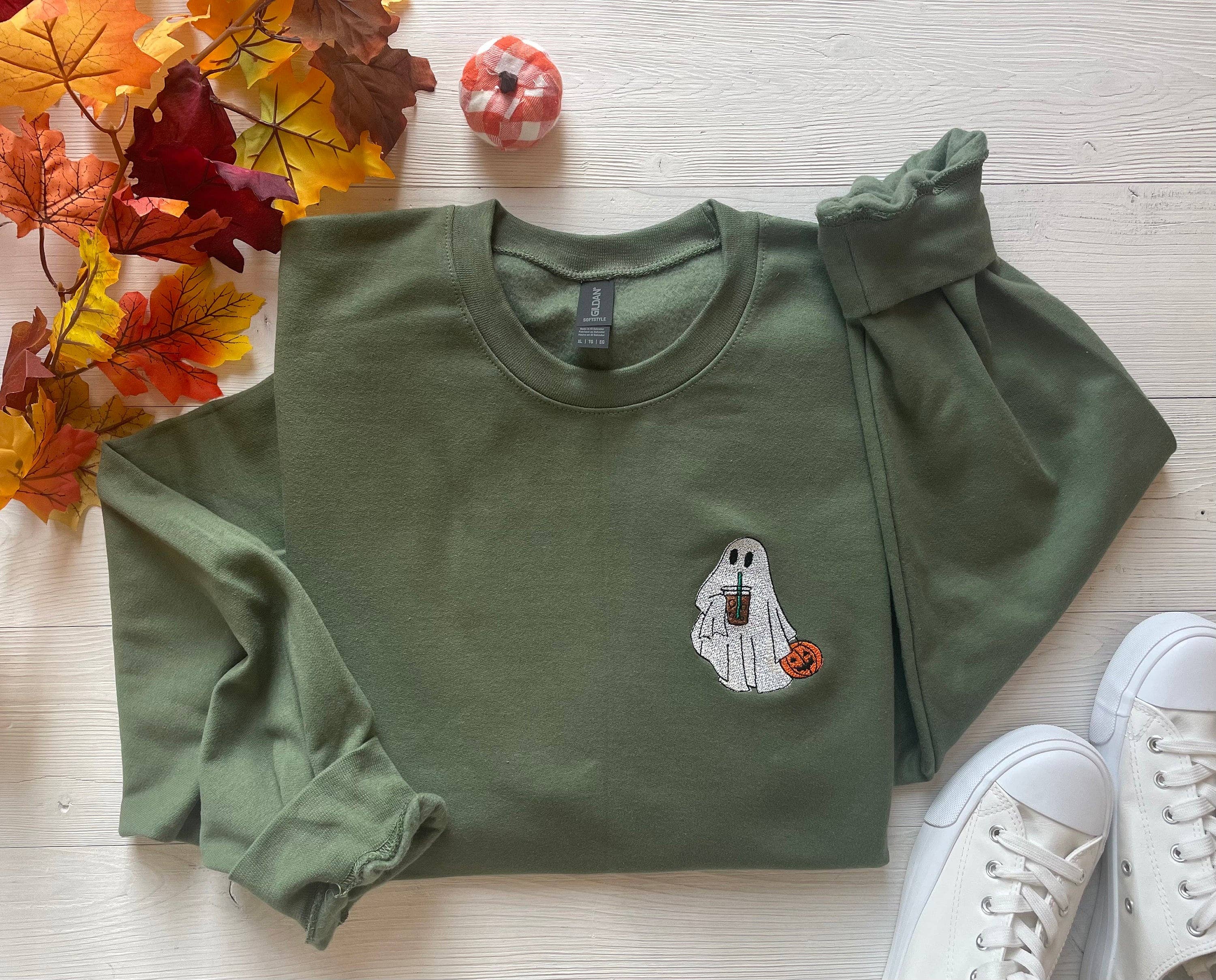 Embroidered Halloween Coffee Lovin' Ghost Sweatshirt