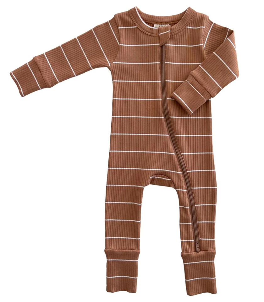 Saddle Stripe Organic Ribbed 2-Way Zip Romper