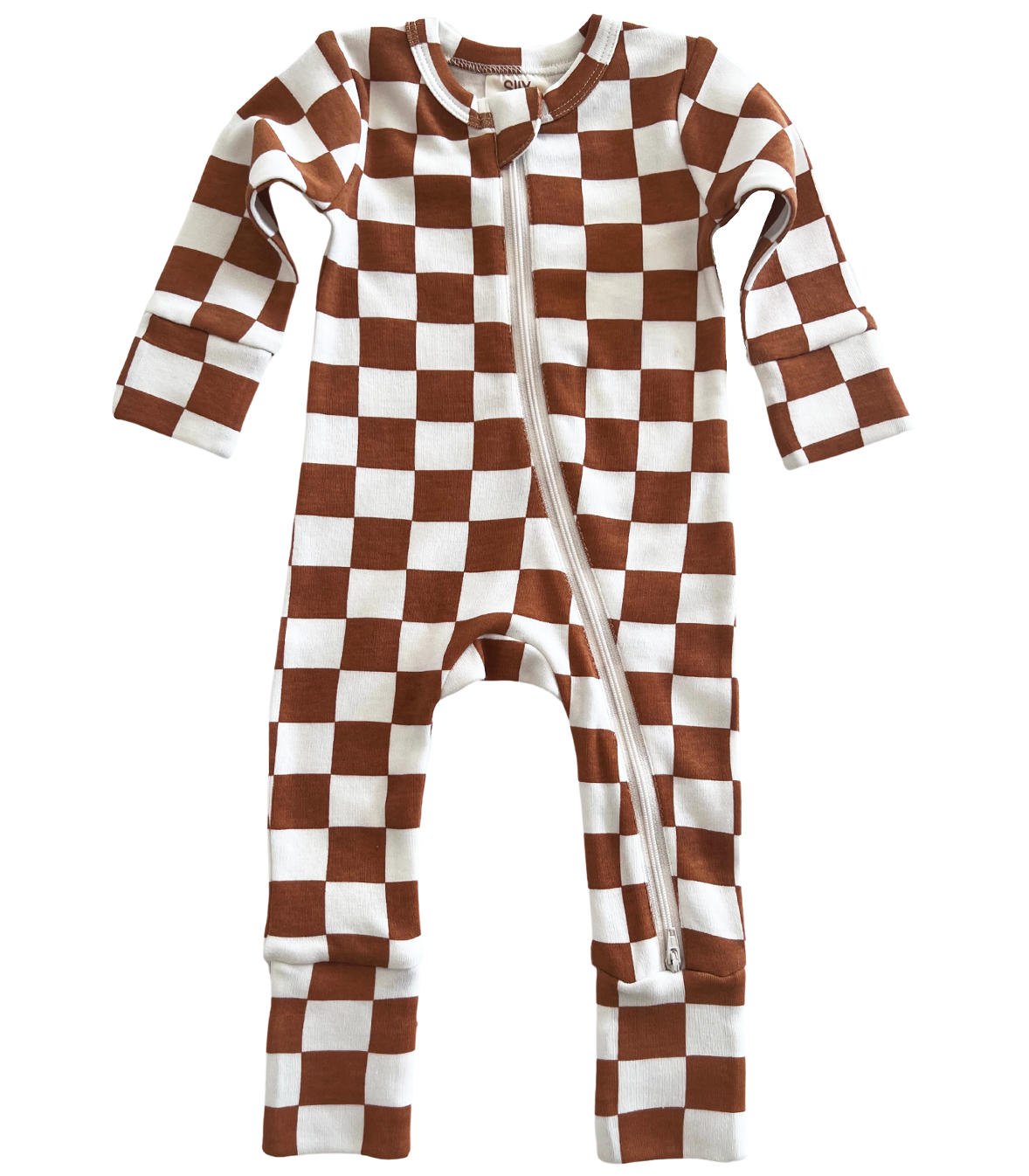 Stracciatella Checkerboard Organic 2-Way Zip Romper