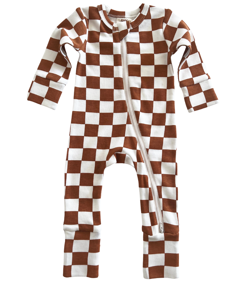 Stracciatella Checkerboard Organic 2-Way Zip Romper