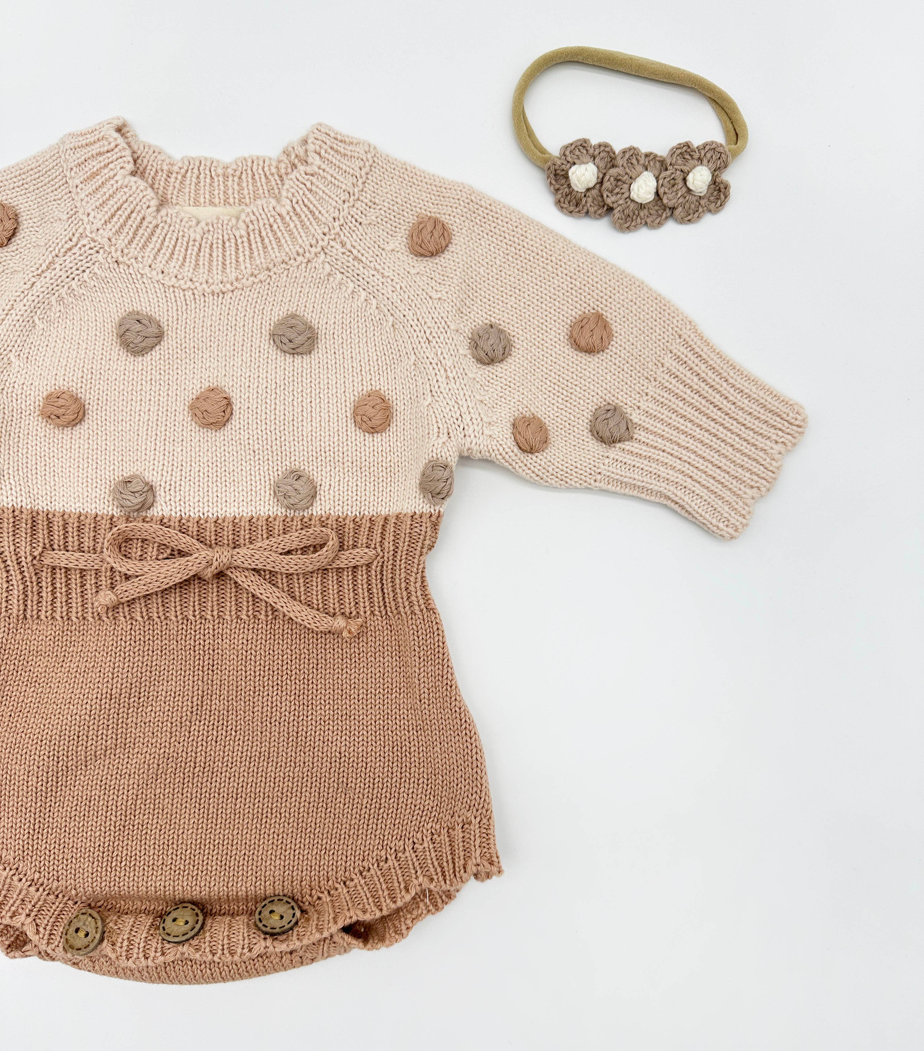Lottie Dot Knit Romper – Apricot Sunset