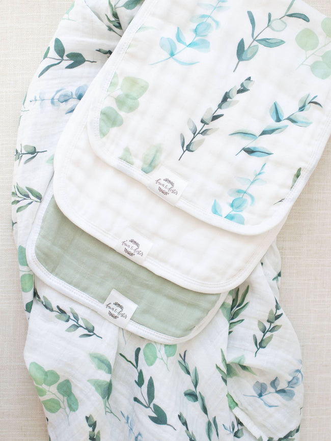 Organic Premium Oversized Absorbent Burp Cloths Sage Leaves