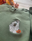 Embroidered Halloween Coffee Lovin' Ghost Sweatshirt