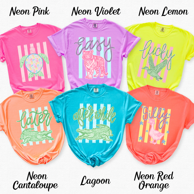 Lucky Duck Neon Stripe Comfort Colors Tee