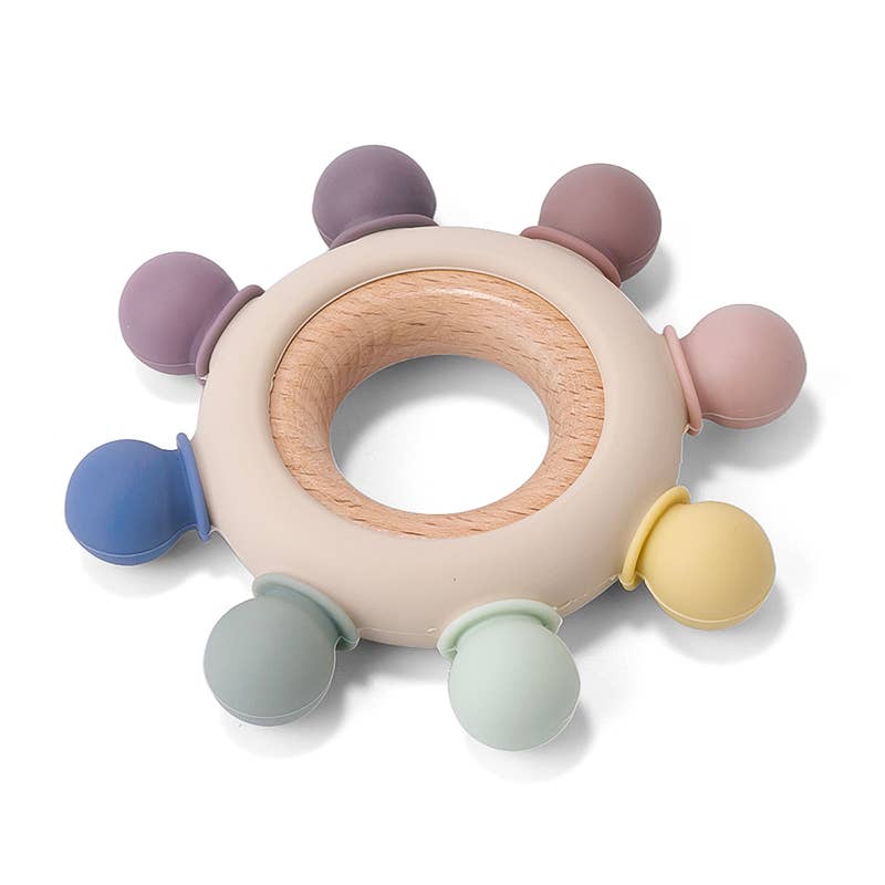 Silicone/ Wood Teether- Rainbow