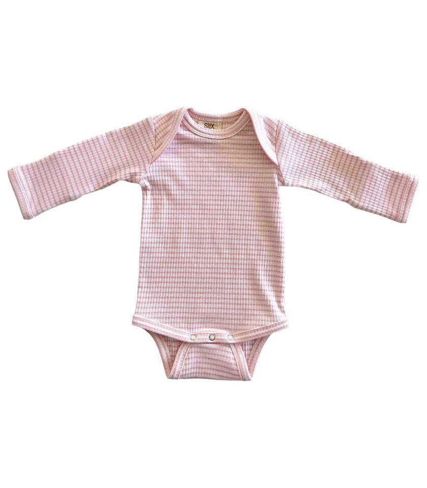 Pink Stripe Organic Ribbed Long Sleeve Bodysuit