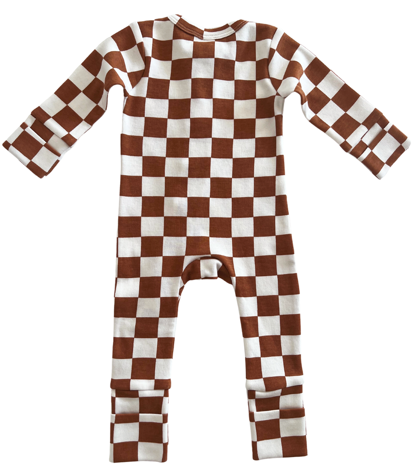 Stracciatella Checkerboard Organic 2-Way Zip Romper