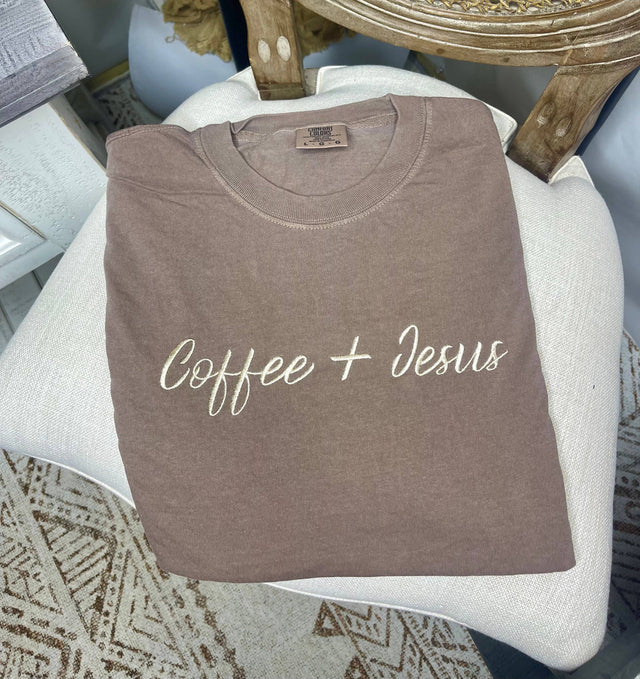 Coffee + Jesus Embroidered Tee