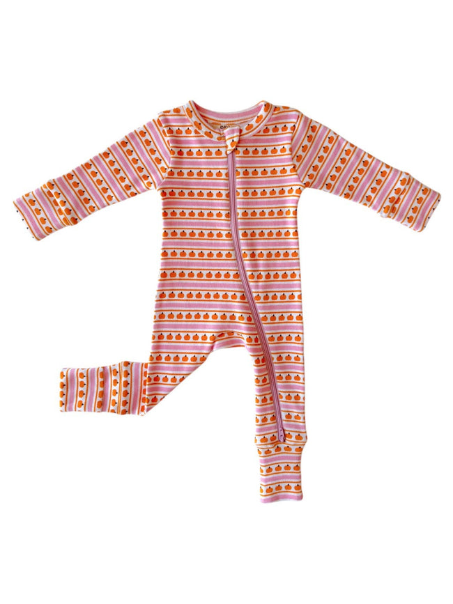 Pumpkin Stripe Pink Organic 2-Way Zip Romper