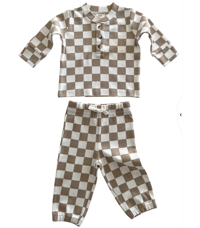 Tiramisu Checkerboard Organic Top + Pant Set