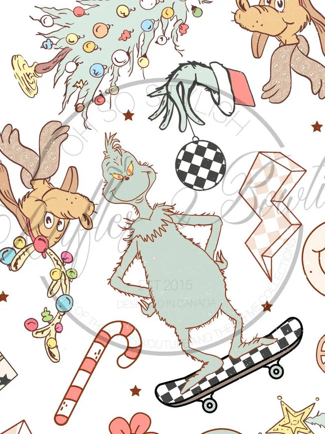 Kids Christmas 2025 2 Pc Pajamas - Pastel Grinch Skateboard