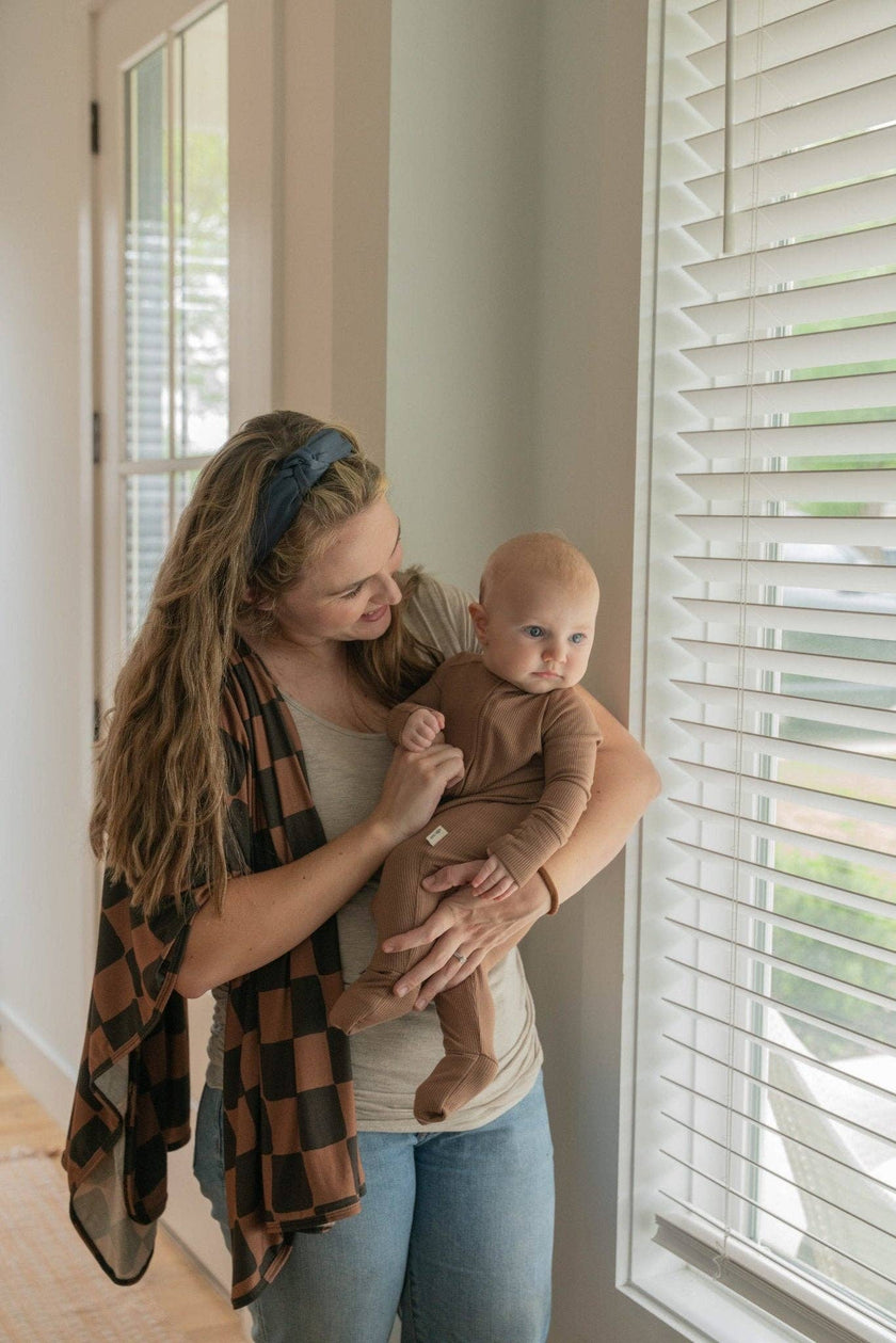 Ink & Earth Checkerboard Stretch Swaddle Blanket